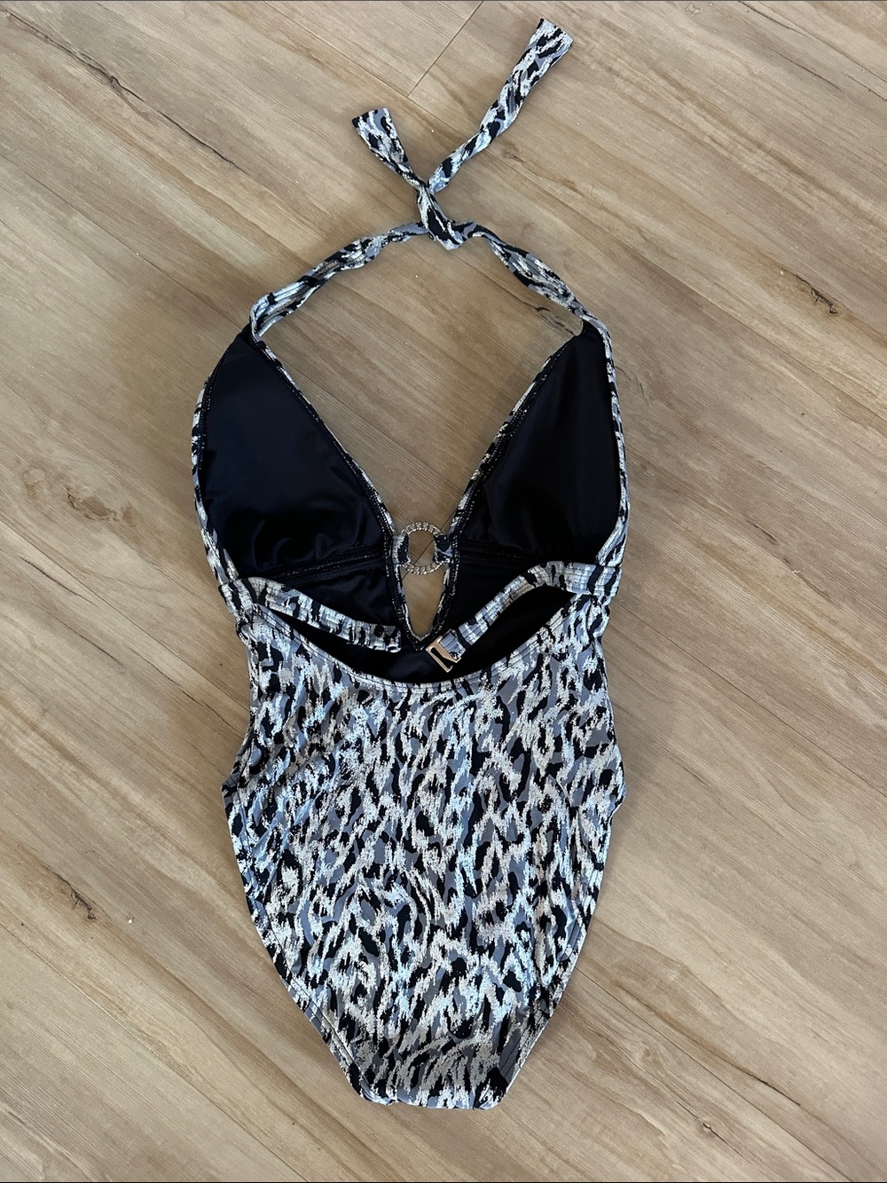 Women’s Black, Silver & Gray Animal Print One-Piece Swimsuit - Picture 3 of 5